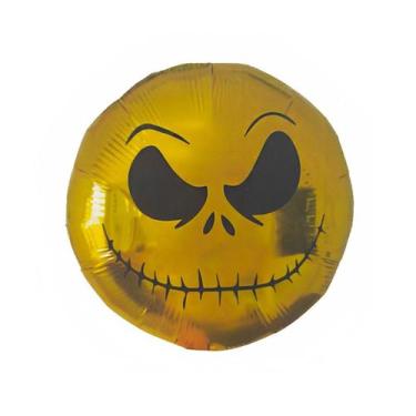Imagem de Balão de Festa Metalizado 20" 50cm - Redondo Terror Crânio Ouro - 1 un