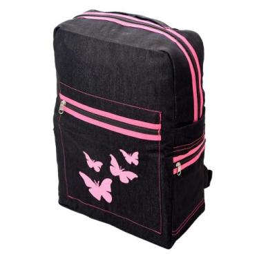 Imagem de Mochila Jeans Feminino Masculino Repartições em Zíper Estampada Espaço