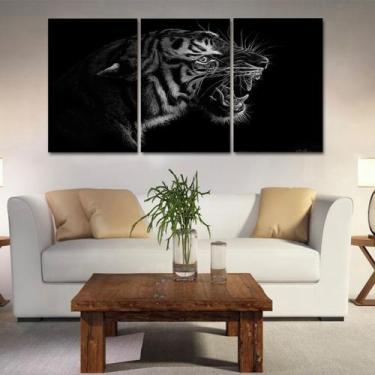 Imagem de Quadros mosaico tigre e leão med. 105x65 ps 2mm adesivo fosco borda in