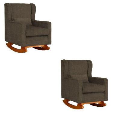 Imagem de Kit 2 Poltrona Aurora Balanço Vovo Linho Marrom - FM - Fina Mobília