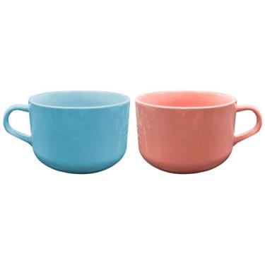 Imagem de Kit Duas Xícaras Canecas 450ml Porcelana Jumbo Azul E Rosa - Hr Porcel