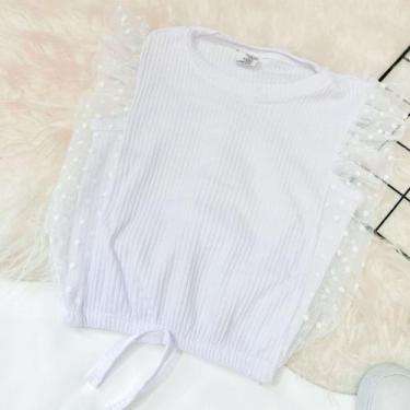 Imagem de Blusa Regata Canelada Manga Tule com Babado - Magic Sky, 14, Branco