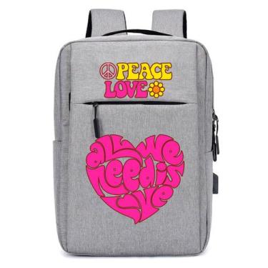 Imagem de Mochila USB Escolar Estampa Unissex Peace Love Notebooks, Trabalho Esc