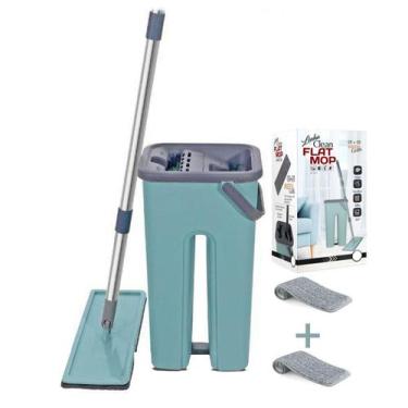 Imagem de Mop Rodo Tirá Pó Esfregão Com Balde Flat Wash And Dry + refil - Mopwas