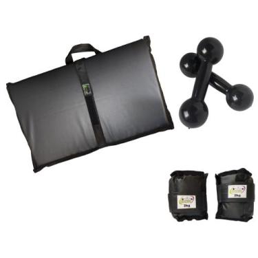 Imagem de Kit Tornozeleira 2KG Nylon Preto + Halteres 2KG Preto + Colchonete Dob