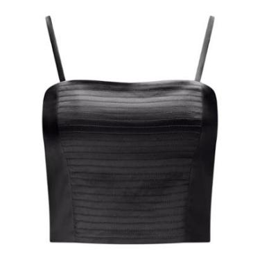 Imagem de Blusa Cropped Acetinada Listras com Decote Reto-Feminino