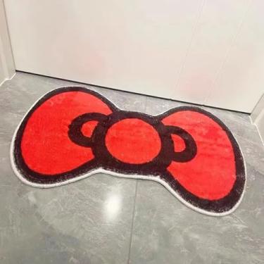 Imagem de CDHZYQ Tapete de laço vermelho em forma de laço, tapete de banheiro com etiqueta fofa, tapete lavável, tapete de área, tapete de corredor, decoração de quarto, tapete de banho (50 x 99,8 cm)