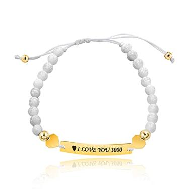 Imagem de Pulseira de contas de ágata fosca rachada de 6 mm, corda trançada, Her King, His Queen, I Love You 3000, God Gave Me You, Pedra, Pedra