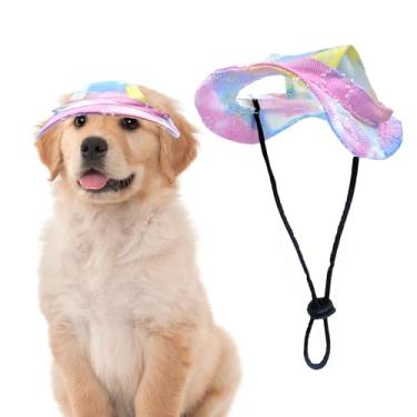 Imagem de Pai Sence Chapéu balde de cachorro com orifícios de orelha chapéus de cachorro rosa para cães médios tie dye pierce corações filhotes cães chapéu de sol proteção solar ajustável M