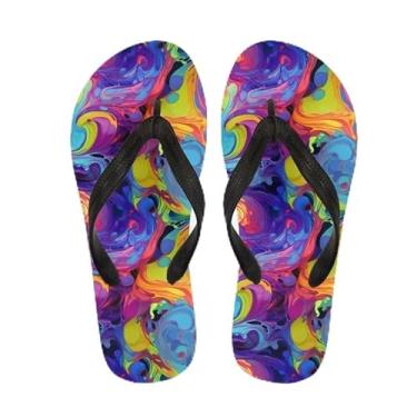 Imagem de Semiouray Chinelo masculino Havaí geométrico leve sandália tanga unissex Papai Noel banheiro ortopédico, Pintura fluida colorida, 8.5 Women/7 Men