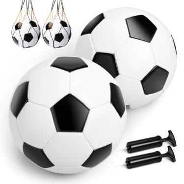Imagem de Bolas de futebol tamanho 4 para crianças de 8 a 12 anos - Conjunto de 2 bolas de futebol e 2 bombas - Tamanho e peso oficiais - Capa macia clássica para uso interno e externo - Presentes ideais para