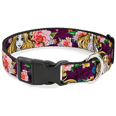 Imagem de Buckle-Down Coleira com clipe de plástico – Poses Rapunzel/Colagem floral – 3,8 cm de largura – Serve para pescoços de 33 a 45,7 cm – Pequena