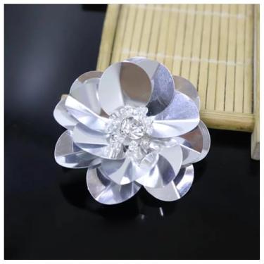 Imagem de Remendos de flores de lantejoulas prateadas 20 peças de apliques de flores com contas de strass adesivos de broche para bolsa de roupas, sapatos, acessórios de costura costurados M43F186 (18# 5 cm 5