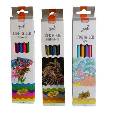 Imagem de kit Com 18 Lápis De Cor Tons Pastel Neon e Metal Lapis Papelaria