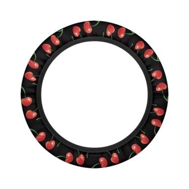 Imagem de Knextrepoy Capa de volante para carrinho de golfe Red Cherry 33 cm - 35,5 cm Capas de volante para carrinho de golfe protetor de para-sol acessórios de carrinho de golfe