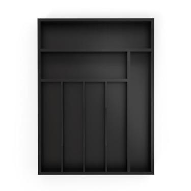 Imagem de Organizador de talheres de bambu, organizador de gaveta de cozinha, suporte de utensílios e bandeja de talheres com divisórias ranhuradas, armazenamento de talheres de colher (preto)