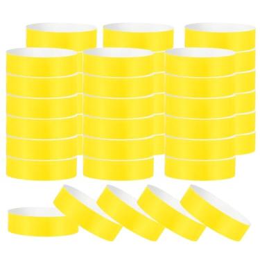 Imagem de PATIKIL Pulseiras de papel para eventos, pacote com 200 pulseiras neon para festa, pulseiras coloridas à prova d'água para identificação de concerto, pulseiras de mão para entrada de bar amarelo