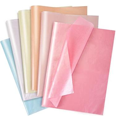 Imagem de Larcenciel 60 folhas de papel de seda, 6 cores metálicas para sacos de presente e embrulho, papel de embrulho com glitter, embalagens de presente pastel para férias, aniversário, decoração de festa