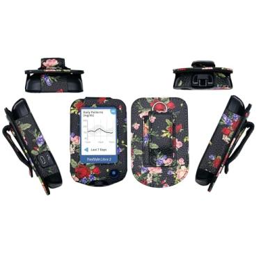 Imagem de Capa de couro de design premium com protetor de tela, clipe de cinto e mosquetão (cordão de pescoço e mosquetão) para Freestyle Libre, Freestyle Libre 2, Freestyle Libre 3 (preto/rosa)