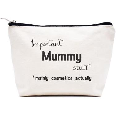 Imagem de LIBIHUA Presente de anúncio de gravidez - presente de nova mamãe - upgrade para bebê em breve - bolsa de maquiagem bolsa de cosméticos bolsa de viagem, Bege, 9.8 ″ W x 7″ H x 2.7″ Bottom, 734-4 coisas