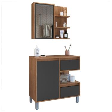 Imagem de Gabinete Suspenso 80 cm e Espelheira CJ2001 Mell Grafite FAEM