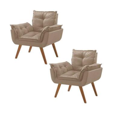 Imagem de Kit 2 Poltronas em Veludo Base Palito Quadrada Opalla Prime Capuccino/Capuccino