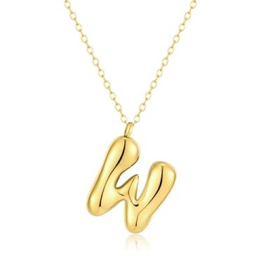 Imagem de Kainier Colar feminino com letra de bolha, pingente colorido com nome do alfabeto, pingente delicado fofo banhado a ouro 14 K, joias para presente.., Aço inoxidável, Sem Pedra Preciosa