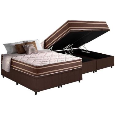 Imagem de Cama Box Baú Queen: Colchão Molas Ensacadas Superlastic Duo Sono +base Crc Courano Brown (158x198)