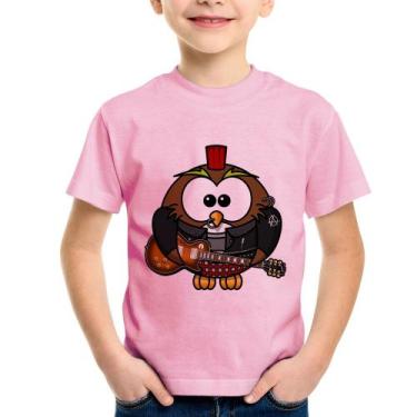 Imagem de Camiseta Infantil Coruja Rock Guitarra - Foca na Moda, Rosa bebê, 2