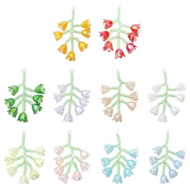 Imagem de UR URLIFEHALL 10 peças, pingentes de flor de trompete com contas de semente de vidro, 10 cores, pingentes de lírio do vale, lindos pingentes de flor de sino para fazer você mesmo, colar, pulseira,