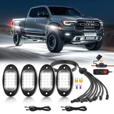 Imagem de 4 cápsulas de luzes de LED brancas com extensão de interruptor, 6000K 24 LEDs luz de neon branco puro brilho para quadriciclo SUV UTV RZR SXS, caminhão de reboque de carro, IP68 à prova d'água sob