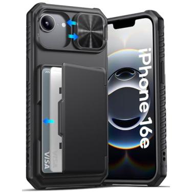 Imagem de ATATOO Capa carteira para iPhone SE, suporte de cartão embutido (loja de 3 a 5 cartões) e capa de lente deslizante, proteção de grau militar, capa protetora de silicone à prova de choque para iPhone