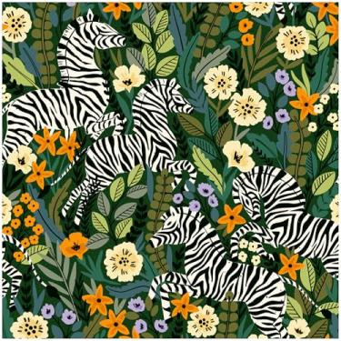 Imagem de HAOKHOME Papel de parede Zebras Peel and Stick Tropical Jungle Animals Vinyl autoadesivo verde/preto/branco papel de contato mural 44 cm x 3 m