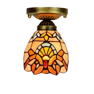 Imagem de Litaotao Luminária De Teto Estilo Barroco Tiffany, Luminária Retrô, Vitral Amarelo, Abajur De 6 Polegadas, Luz De Teto Embutida E27 Para Sala De Jantar, Sala De Estar, Quarto