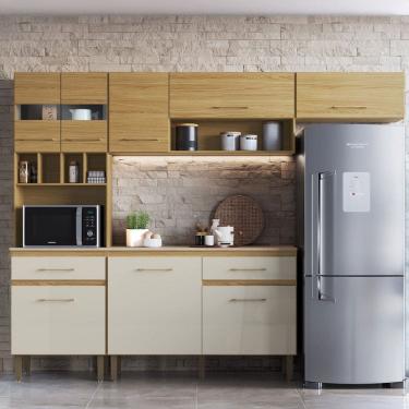 Imagem de Cozinha Completa Santiago 8 Portas 2 Gavetas com Vidro Ipê/Cristalo/Petra - Decibal