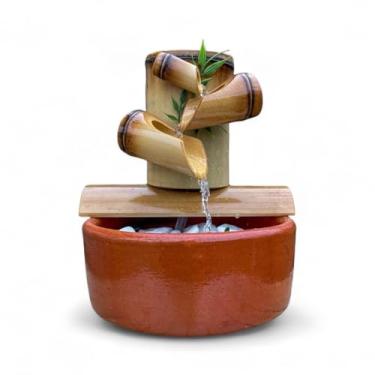 Imagem de Fonte de Água Grande Decorativa Cascata de Bambu com 3 Quedas Marrom – Estilo Feng Shui, Relaxante, para Ambientes Internos