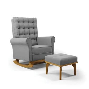 Imagem de Poltrona De Amamentação Com Balanço E Puff Manu Veludo Cinza Tb122 Bas