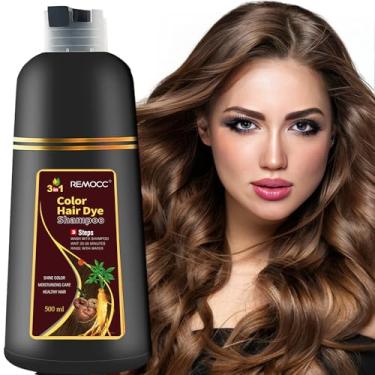 Imagem de Shampoo de tintura de cabelo 3 em 1 ingredientes herbais para mulheres e homens, capa de xampu de cor de cabelo, cabelos grisalhos e brancos em minutos marrom (500 ml, 500 ml, 17,6 Fl Oz)