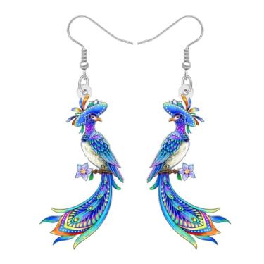 Imagem de DALANE Brincos pendentes de acrílico divertido fantasia tropical pássaro azul designer presente bonito animal pendurado brincos hipoalergênicos para mulheres amantes de pássaros, pingentes de festa de