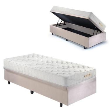 Imagem de Base Box Baú 88x188 Suede Bege com Colchão Ecoline D33 - B&G