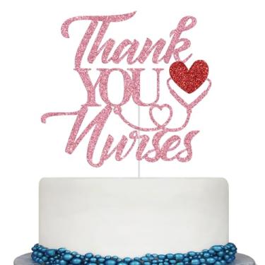 Imagem de Thank You Nurses Cake Topper, We Appreciate You Decorations, Happy Nurses Week, Nurse Appreciation Week Graduation Party Decorations (Pink and Red Glitter)