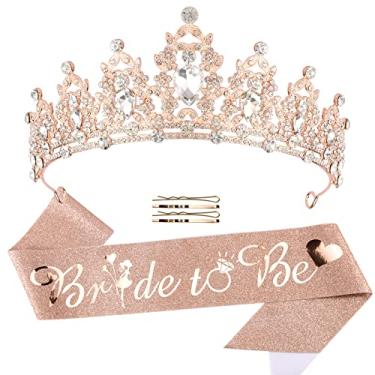 Imagem de Conjunto de coroa de cristal e faixa de futura noiva, decorações de chá de noiva, presentes de futura noiva, decorações de despedida de solteira, coroa de princesa, tiara de noiva, lembrancinhas de despedida de solteira, coroa de casamento, faixa de noiva