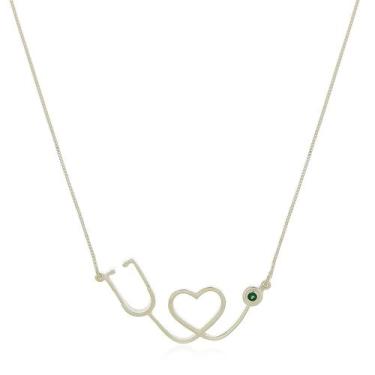 Imagem de Colar Estetoscópio Em Prata 925 Curso Enfermagem Pedra Verde - Joias D