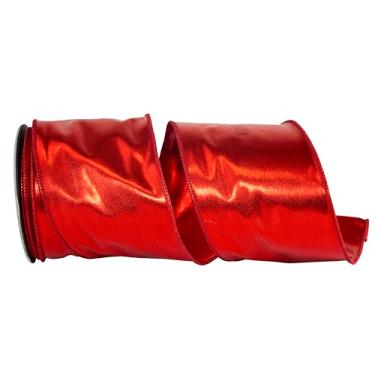 Imagem de Reliant Ribbon Fita espelhada Fantasy Metallic Deluxe frente e verso com fio, vermelha