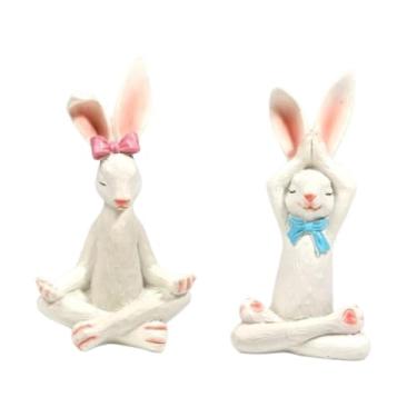 Imagem de Bothyi 2x Estátuas de Bunny Decorações de Páscoa Bookshelf Desktop Home Rabitines Meditação Esculturas para Festival Natal