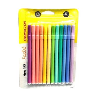 Imagem de Compactor Canetas Hidrocor Gigante 12 Cores Pastel 2.0mm Neo-Pen Lavável