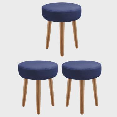 Imagem de Kit 03 Banqueta Alta Julia Industrial 55cm Pé Palito Madeira Corino Azul Marinho - Ahz Móveis
