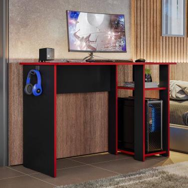 Imagem de Mesa Gamer Slim Preto Fosco Vermelho Peternella Móveis