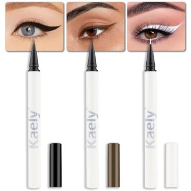 Imagem de evpct 3 peças delineador líquido delineador de olhos preto marrom branco impermeável longa duração fina velocidade seca delineador líquido lapiz delineador de olhos contra a água branca para ojos de