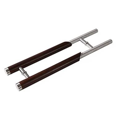 Imagem de Maçaneta de porta de vidro, maçaneta de porta de vidro de madeira maciça simples, maçaneta de porta de registo, apoios de braços para porta de correr emoldurado, botões de porta de aço inoxidável / a